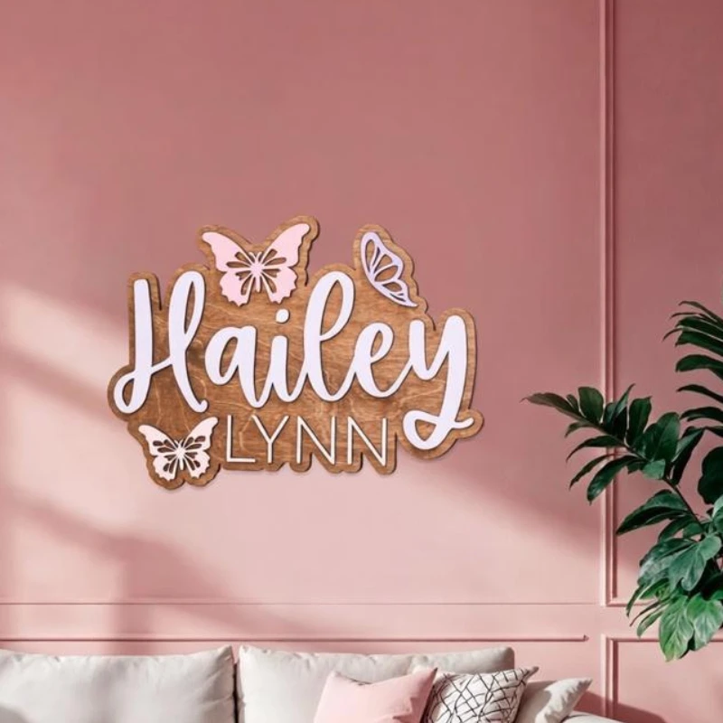 

Personalized Butterfly Accent Wooden Name Plaque, Custom Room Sign, Decorative Wall Hanging for Nursery & Kids Bedroom