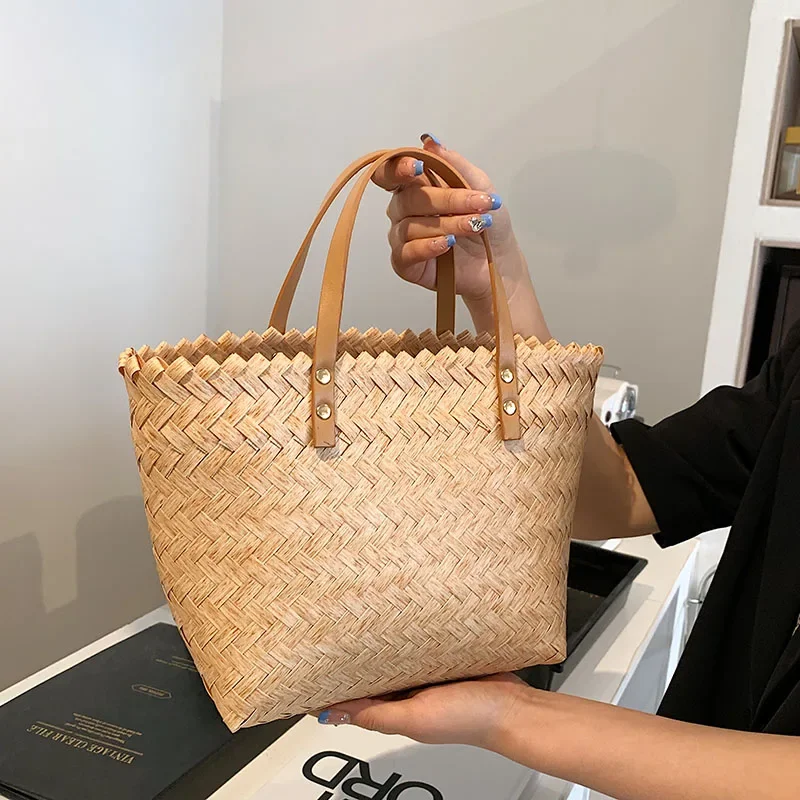 Summer Handmade Woven Basket Straw Bag Large Tote Bag Beach Seaside Holiday Casual Shoulder Bag Daily Shopping Bag Female 2022