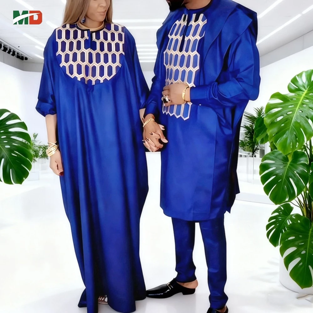 MD فستان الحفلات الأفريقية للزوجين عباية مطرزة 3 قطع ثوب للنساء مطابقة ملابس للرجال الزي مساء الزفاف حفلة موسيقية #1