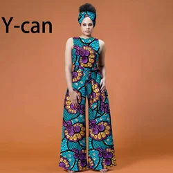 African Women Jumpsuit Sleeveless Top Full Pants Slim Female Jumpsuit for Elegant Lady Bazin Riche Causal Women Clothing 2429013