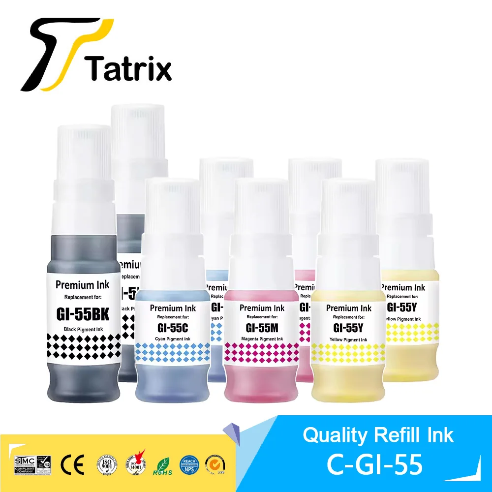 Tatrix GI 55 GI55 GI-55 Premium Compatible Color Water Based Bottle Refill Ink for Canon MAXIFY GX1050 GX2050 GX2060 GX1060 etc.