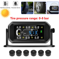 Car TPMS Solar Tire Pressure Monitoring System HD Color Screen Tire Pressure Temperature Safety Alarm with 6 External Sensors