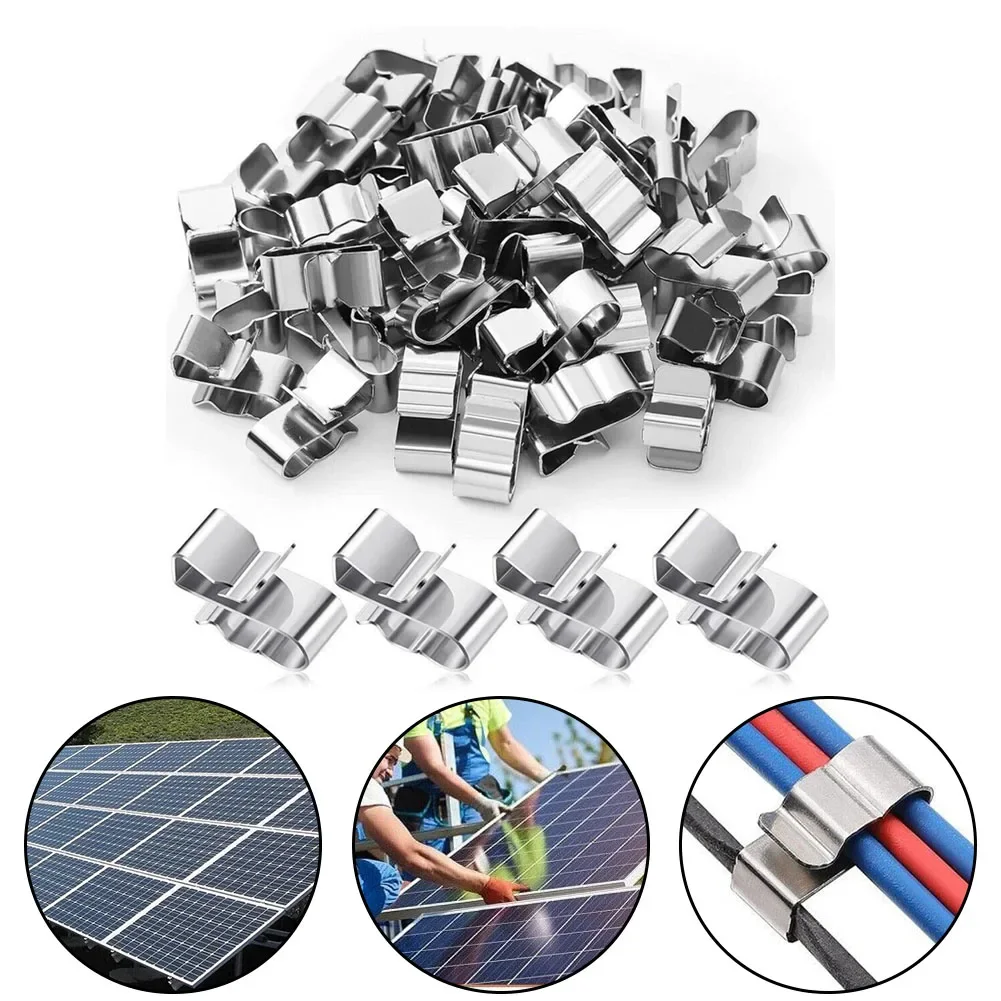 50Pcs Wire Clips Cable Trailer Photovoltaic Solar Panel Wire Clamps Clip Organizer Stainless Steel Management Harness Rop Silver