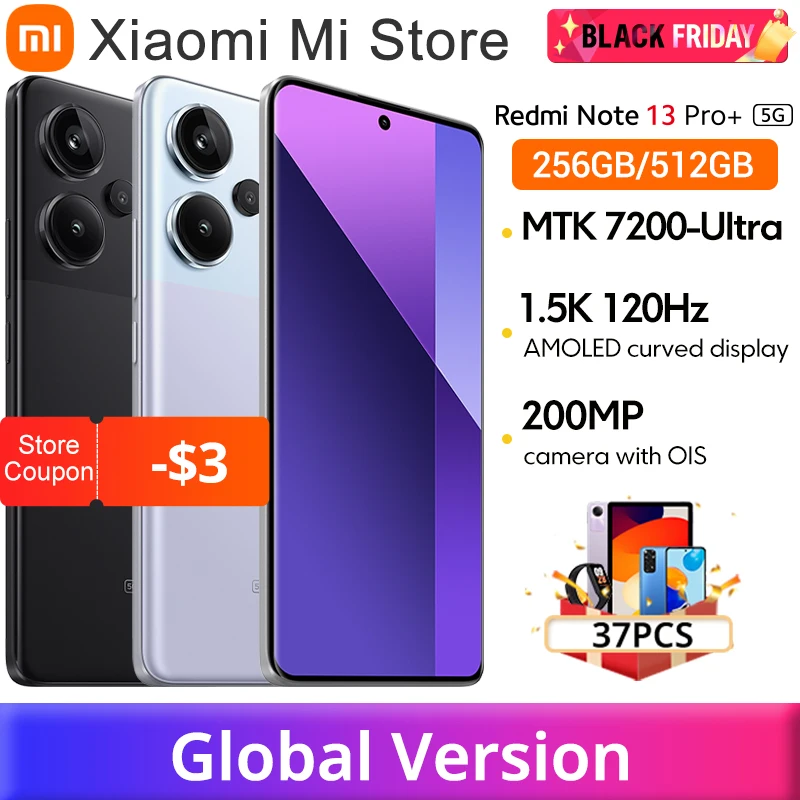 Global Version Xiaomi Redmi Note 13 Pro Plus 5G 200MP OIS Camera 120Hz 1.5K Curved Display MediaTek Dimensity 7200-Ultra IP68