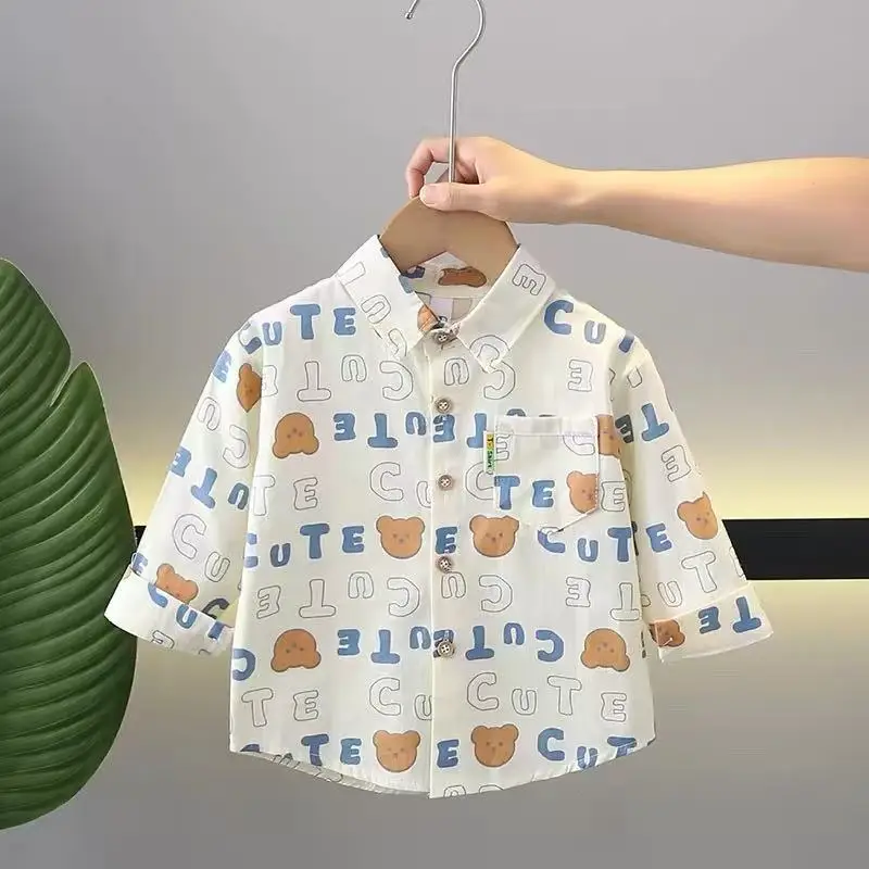 Boys Shirts Spring Autumn 2026 Children Cotto Long Sleeve Tops For Baby Cute Outerwear Shirt Kids Coats Outfits Toddler 1 2 3 4Y