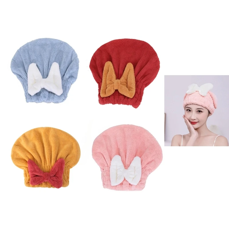 Asciugamano per capelli avvolgente in microfibra assorbente per capelli con accessorio da bagno con cappuccio a fiocco