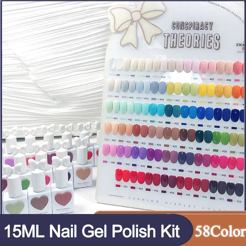 58pcs*15ml One Bottle Of One Color Gel Nail Polish Set for Opening Nail Salon Manicure Soak Off UV LED Nail Gel Varnish Kit