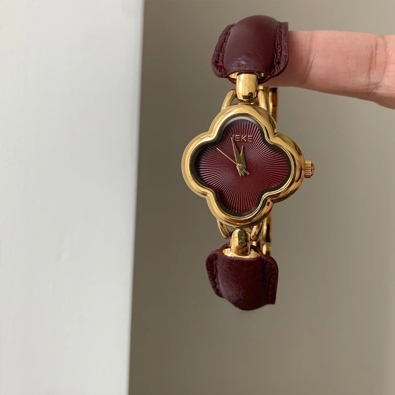 

НОВЫЕ красные винтажные элегантные роскошные женские кварцевые часы Ankela с четырьмя листами клевера, уникальные нишевые трендовые модные часы