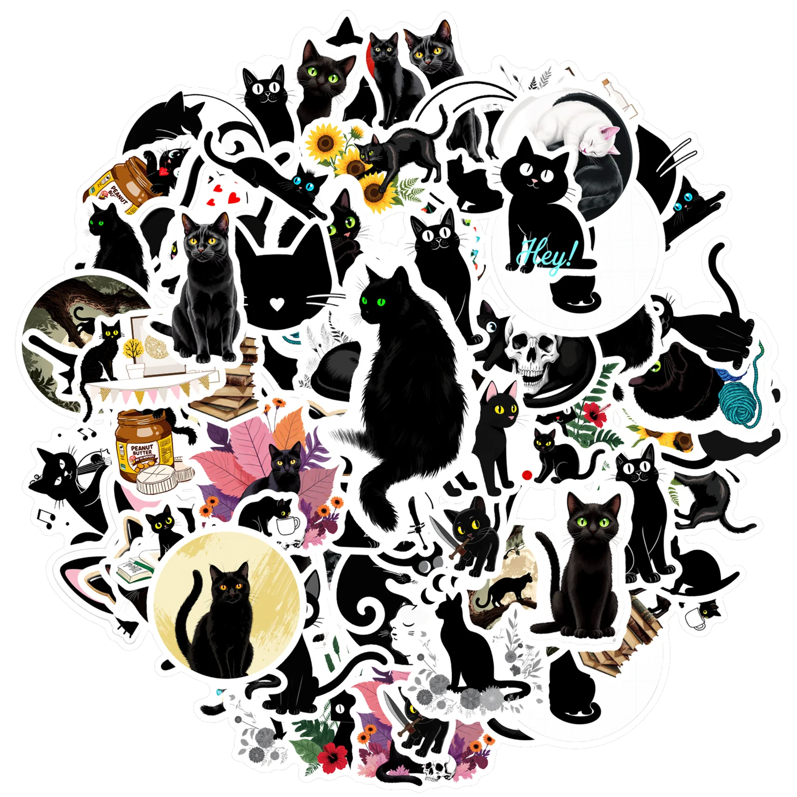 

35 шт., милые наклейки с черным котом, наклейки с рисунком кота, сделай сам, наклейки из ПВХ для телефона «сделай сам», гитары, ноутбука, чемодана, чашки