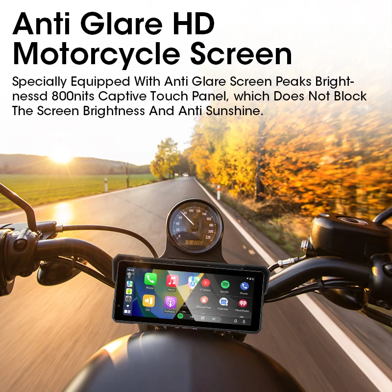 7/8 بوصة المحمولة دراجة نارية مشغل وسائط متعددة اللاسلكية CarPlay أندرويد السيارات لتحديد المواقع والملاحة Airplay شاشة عرض BT مقاوم للماء