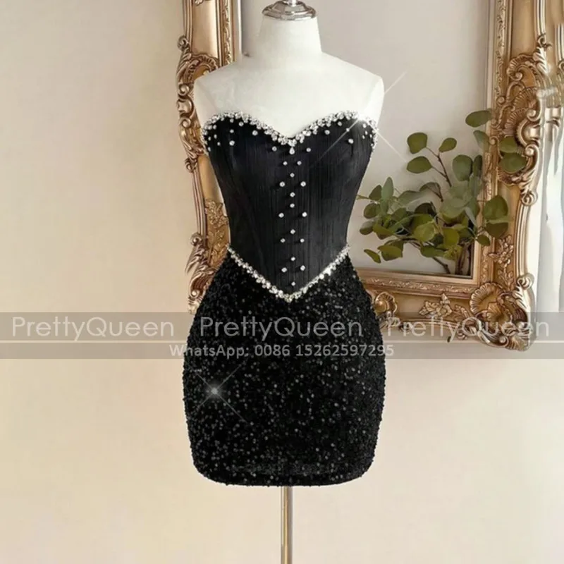 

Bling Sequined Bridesmaid Dresses Short Sheath Beaded Strapless Customized Mini Wedding Party Dress Maid Of Honor
