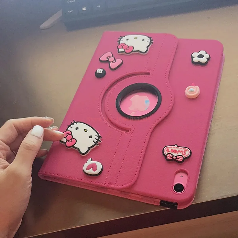 Hello Kitty Kawaii Anime Anti-Fall Tablet Case Cute Diy Cartoon Protective Case Lovely Ipad Case Gifts For Girls