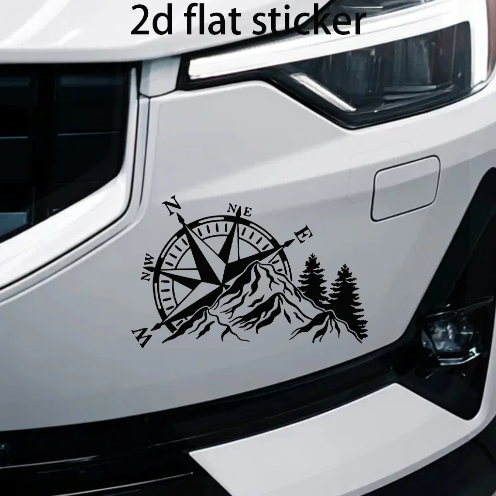 

1Pc 2D Flat Compass Mountain Pine Tree Vinyl Sticker Black White Waterproof Decal for Motorcycle Helmet Car Laptop