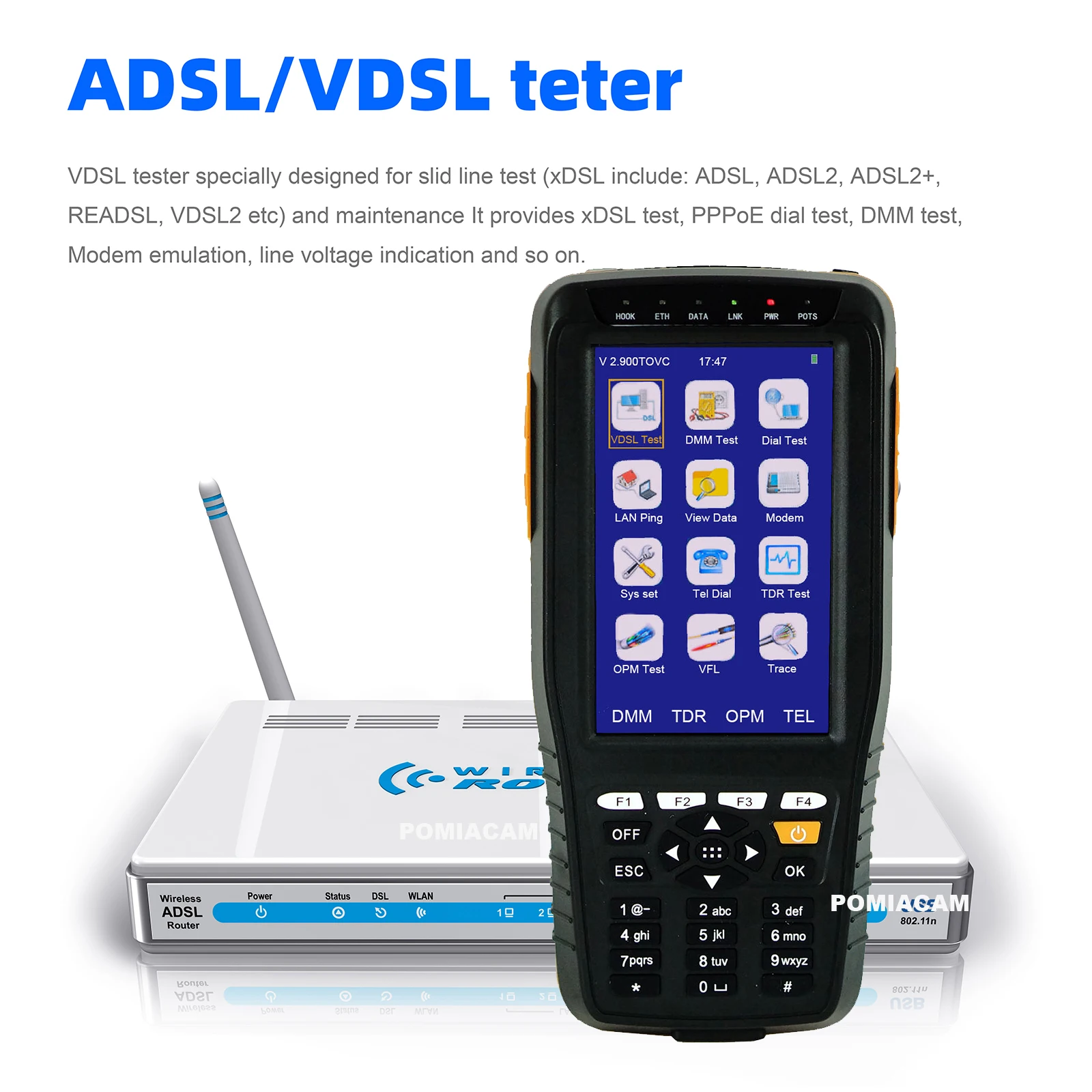 TDR multifunction tester TDR Cable Fault Locator  Tone Tracker VDSL VDSL2 Tester ADSL ADSL2 Tester 4-in1 for xDSL Line ADSL