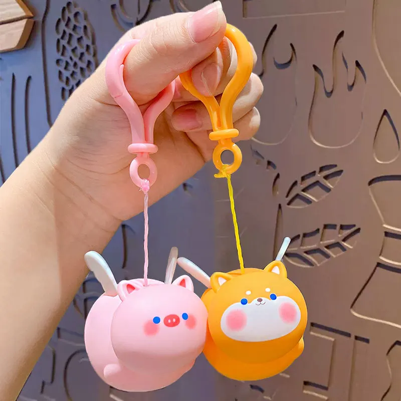 Creative Cute Flying Animal Key Chain Cartoon Dog Cat Piggy Bear Doll Backpack Keyring Kawaii Pendant Keyfob for Couple Kids Toy