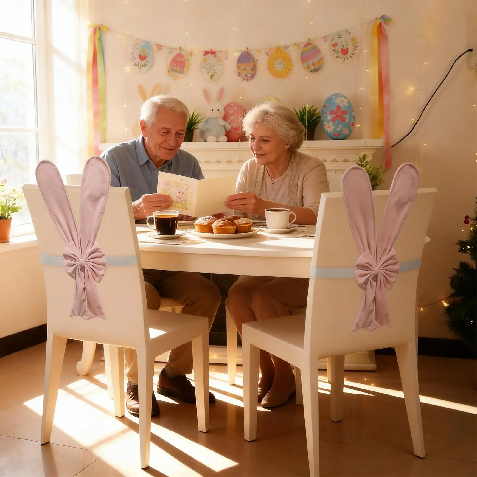 Chair Bows Easter Cute Props Rabbit Ear Design Chair Decoration For Party With Elastic Straps For Home Restaurant Furnitures