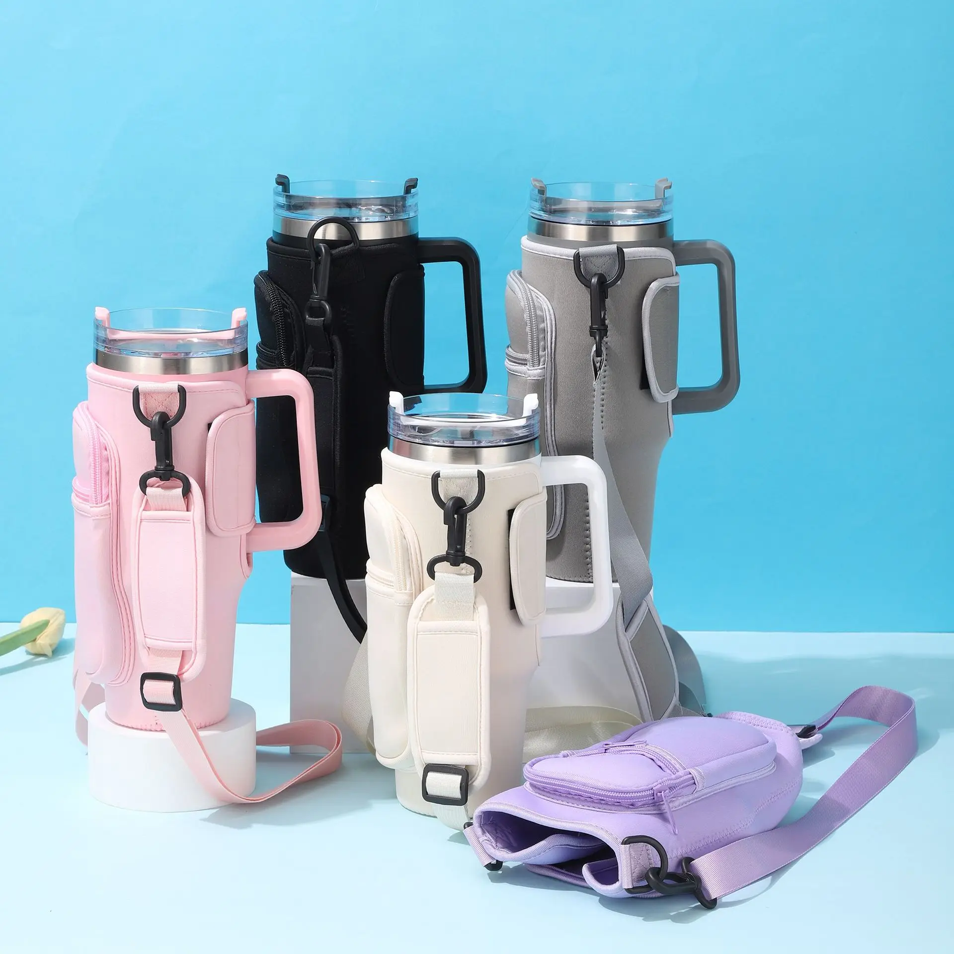 40oz CarCup Sleeves Diving Fabric Slanted Shoulder Straps Ice Cup Sleeves Large-capacity Handle Sleeves Available Multiple Color