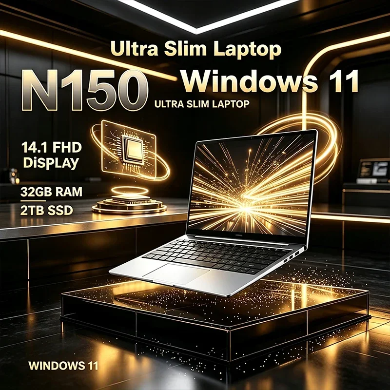 14.1 Inch High Refresh Laptop Intel N150 120Hz IPS Screen 32GB RAM 2TB SSD Long Lasting Battery Backlit Keyboard