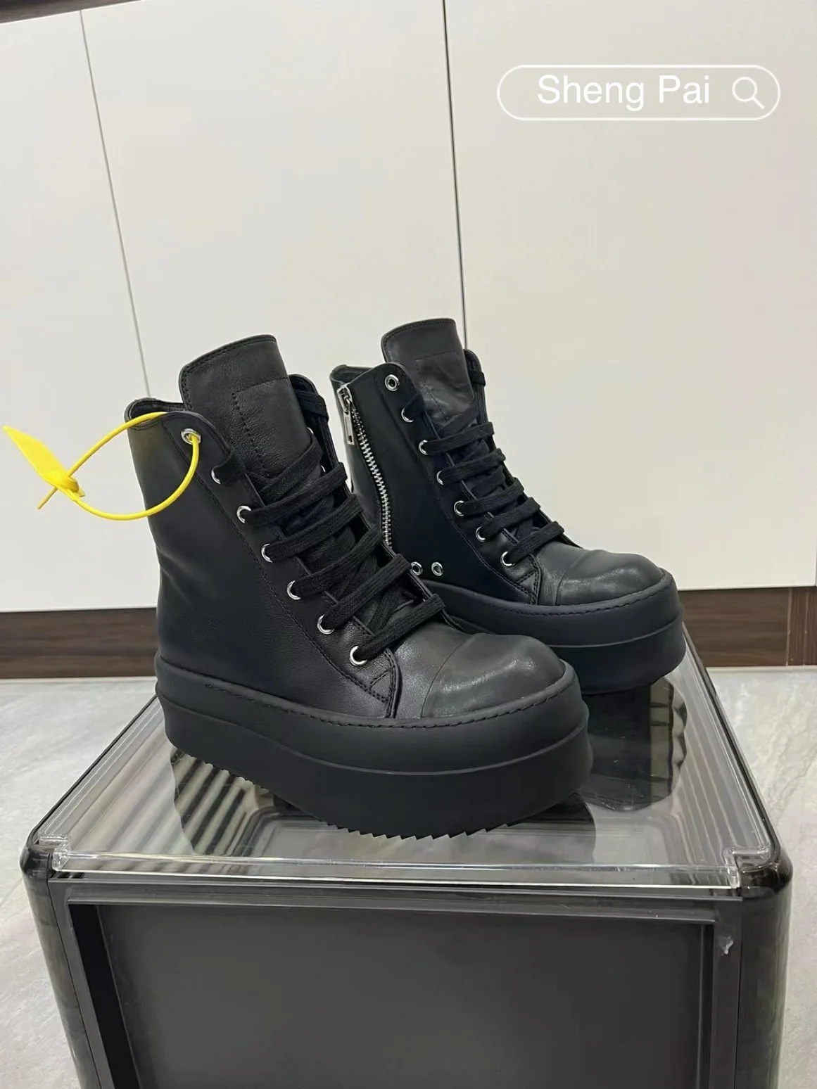 

Men's Work Shoes Rick Pure Black Leather High Top Men's Casual Shoes Women's Sneakers Owens Designer High Quality Men's Boots