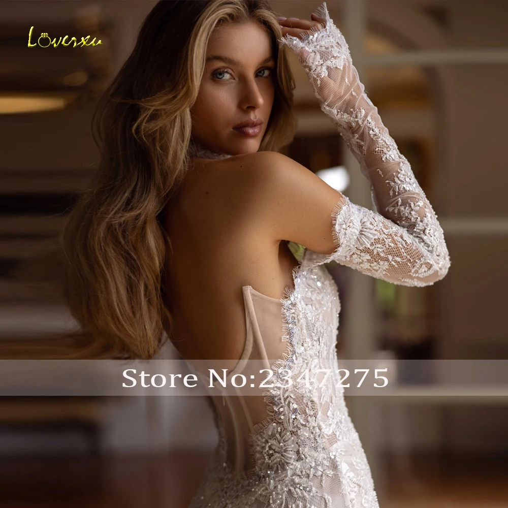 Loverxu Mermaid Elegant Wedding Dresses 2024 Strapless Long Sleeve Vestido De Novia Lace Embroidery Vintage Robe De Mariee