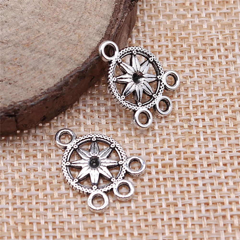 WYSIWYG 20pcs 14x18mm Zinc Alloy Earring Charm Jewelry DIY Hollow Round Flower Porous Earring Connector Charms