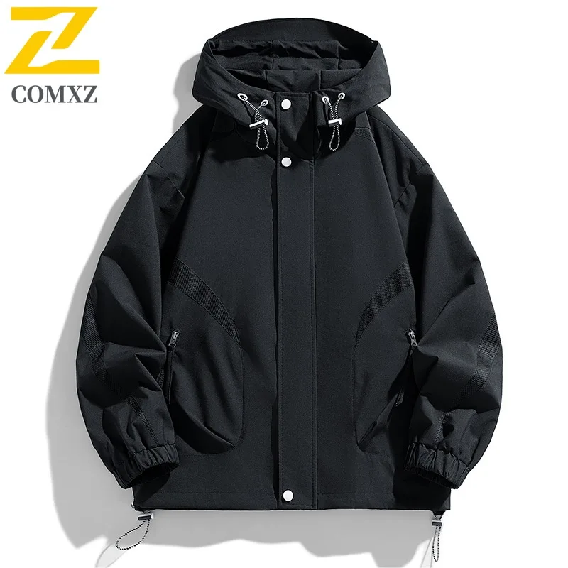 

COMXZ 2025 Men Women Couple Purple Hooded Loose Fit Workwear Jacket American Mountain Style Waterproof Casual Trendy Coat