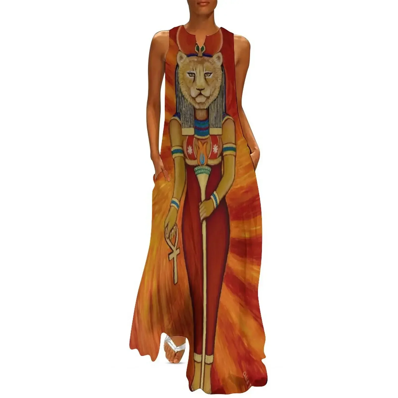 

Sekhmet Egyptian Lioness Goddess Long Dress women's fashion dresses Long veiled dresses clothes Dress