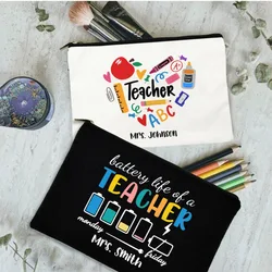 Personal isierte Make-up-Tasche benutzer definierte Name Kosmetik Fall Schule Bleistift Taschen Reise Leinwand Kultur beutel Lehrer Tag Geschenk für Lehrer