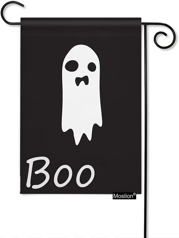 Moslion Halloween Boo Garden Flags Double Sided Skull Skeleton Ghost Phantom Face Yard Flag 12.5x18 Inch Burlap Banners Home Dec