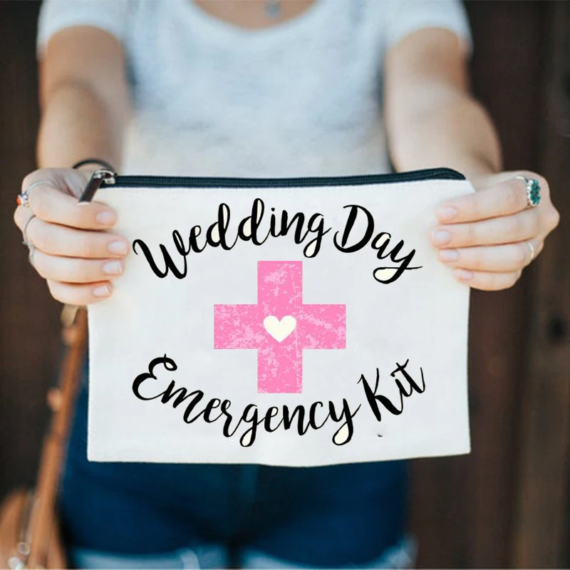 Wedding day Emergency Kit Makeup Cosmetic Bag Bridal Shower bachelorette hen Party bride to be Bridesmaid gift decoration favor