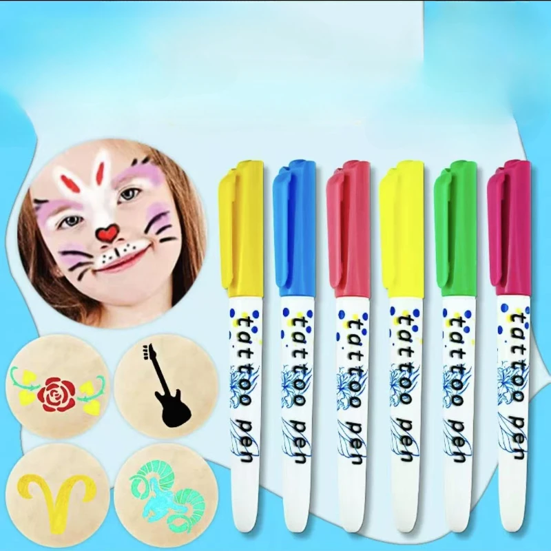 12 Color Soft Head Painless Temporary Tattoo Pen Human Body Graffiti Simulated Body Skin Tattoo Color Painting Washable Markers