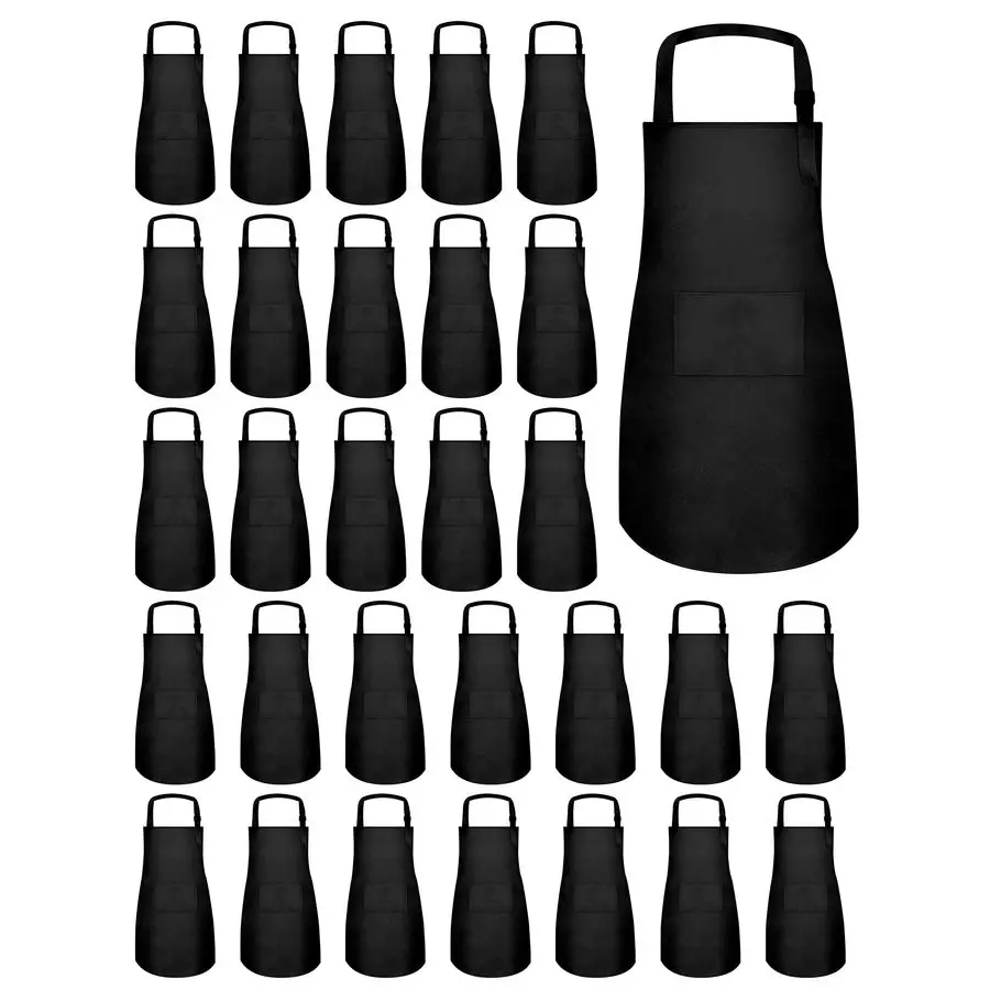 

Pcs Kids Apron Bulk Adjustable Children Bib Aprons with Pockets for Girls Painting Kitchen Cooking Baking Black, L
