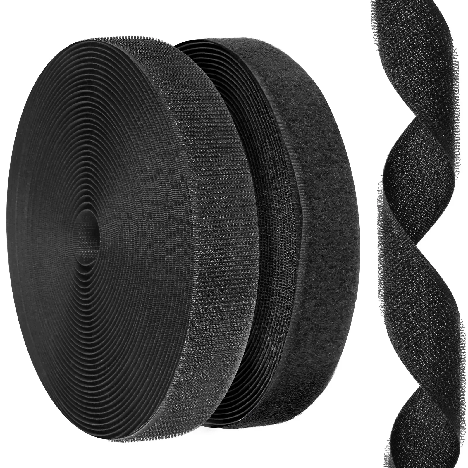 Fastener Roll Strip 1inch×32.8FT Nylon Hook and Loop Tape Self-Adhesive Strips Fastener Reusable Sticky Fastening Cable Ties