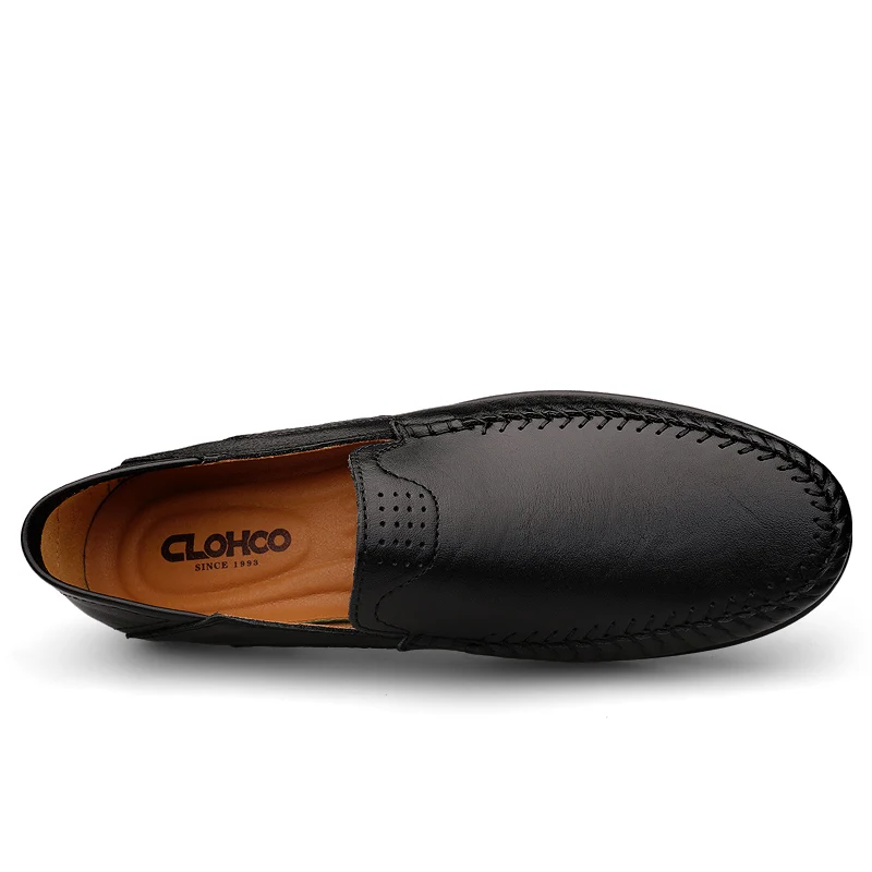 CLOHOO Men\'s Stitching None Slip Genuine Leather Shoes Handmade Loafer Business Wedding Plus Size Formal Casual Shoes for Men