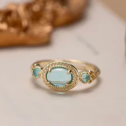 925 Sterling Silver Open Finger Ring Blue Aqua Stone Gold Color Geometric Vintage For Women Girl Jewelry Gift Dropship Wholesale