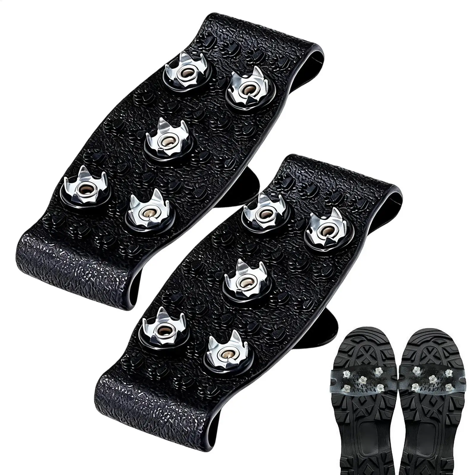 Ice Grips for Shoes 2 Pieces Anti-Slip Adjustable Snow Shoe Grips Snow Boots Crampons for Men Women Outdoor Winter Hiking