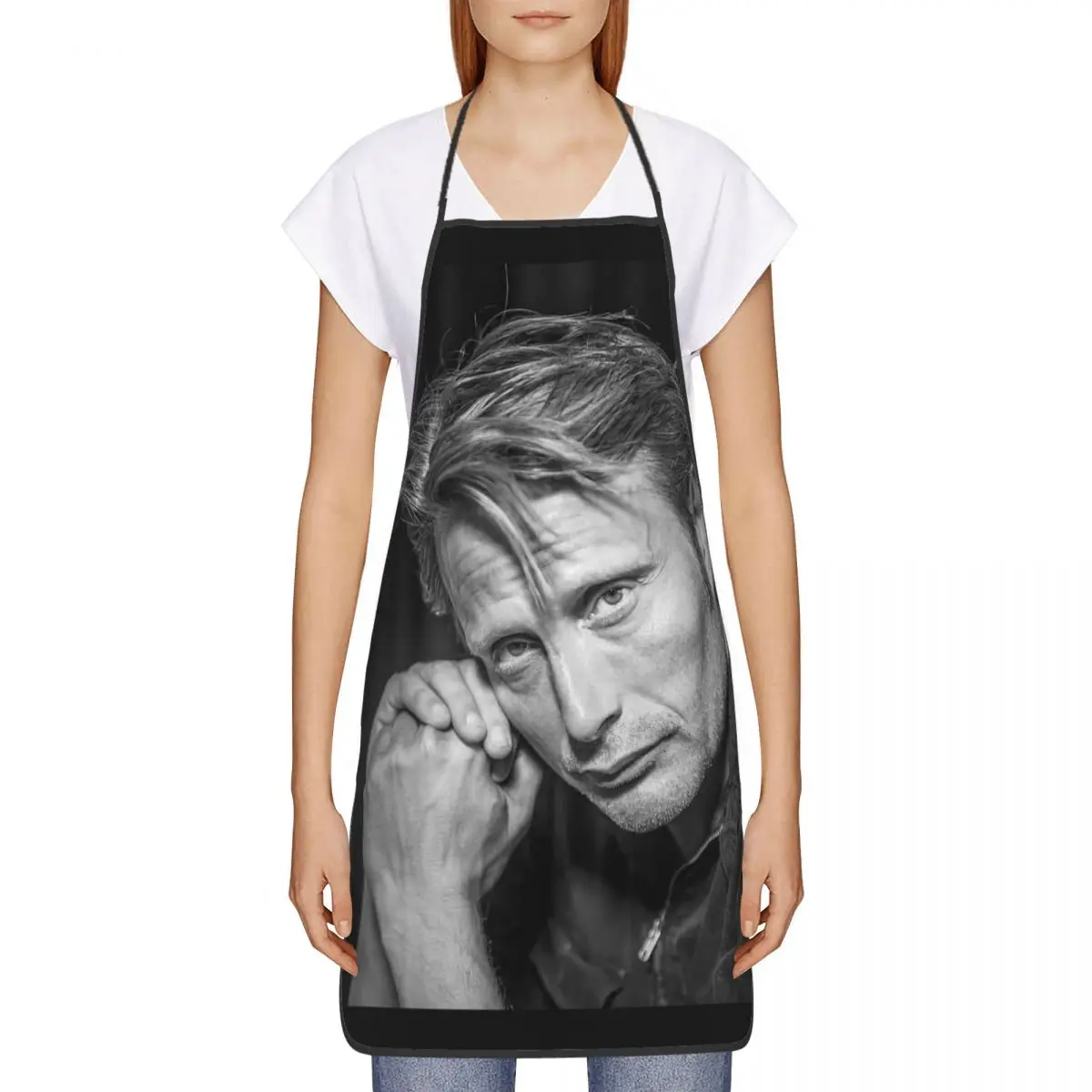 Unisex Handsome Mads Mikkelsen Bib Apron Adult Women Men Chef Tablier Cuisine for Kitchen Cooking Painting