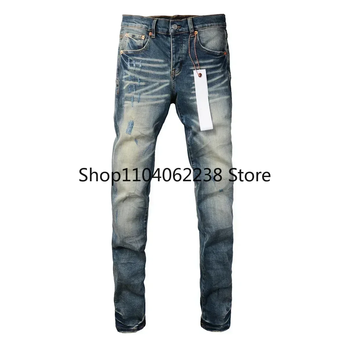 Purples jeans Men Fashion streetwear distressed blue brands fashionable repair low rise tight denim pants