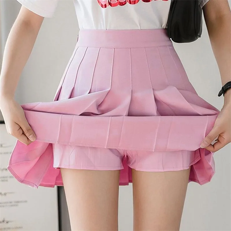 2025 primavera verão coreano saia shorts feminino cintura alta sexy mini saia escola curto plissado kawaii japonês rosa saia feminina