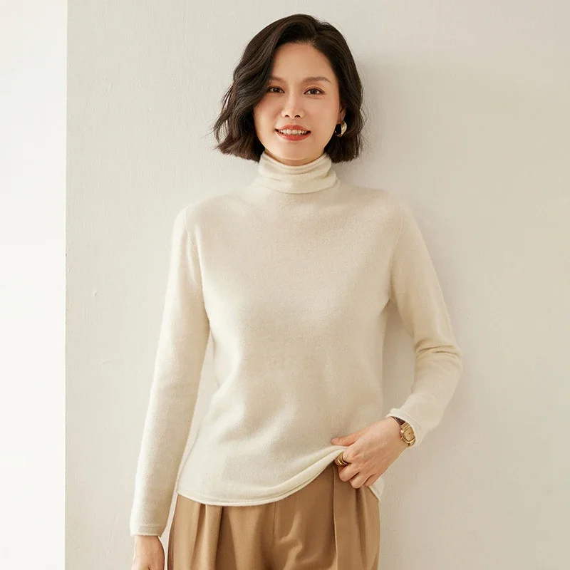 

Women's Cashmere Sweater, Cashmere Blend, Turtleneck Sweater, Knitted, Slim Fit, Basic Style, New Autumn and Winter 2024