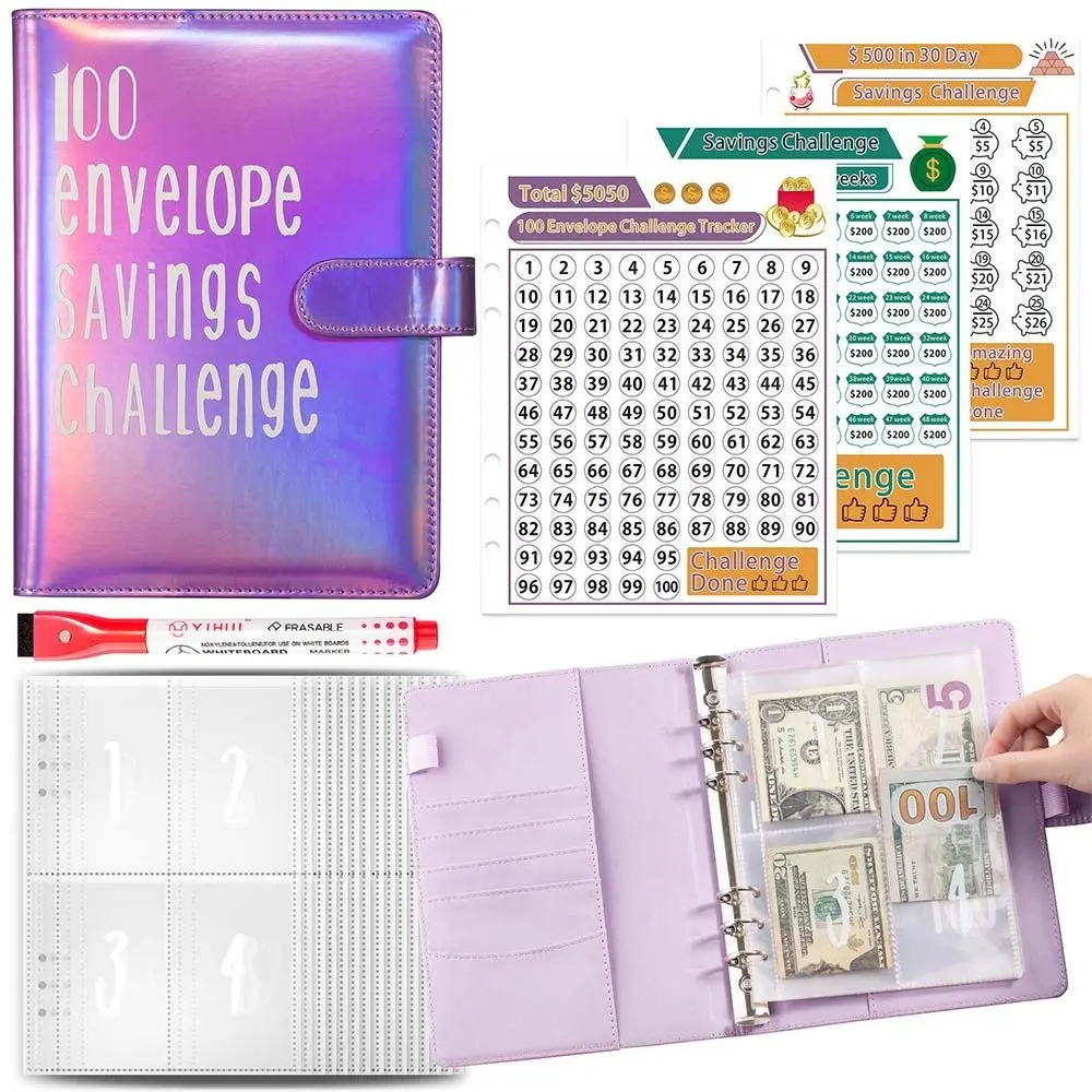 Save Money 100 Envelopes Money Saving Challeng PU Large Capacity Savings Challenges Sheets Waterproof Reusable