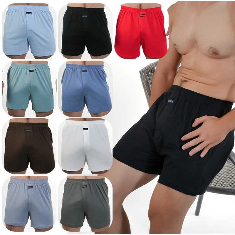 1pcs Men Pijama 100% Cotton Pajama Shorts Summer Solid Elastic Waist Short Pants Casual Breathable Male Boxer Shorts Home Shorts