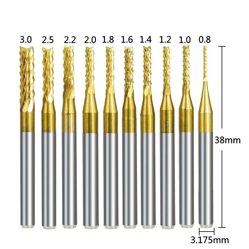 3,175mm Schaft PCB Fräser Gravur Bits Titan Beschichtetes Hartmetall-schaftfräser für PCB Maschine Mais Ende Mühle CNC router Bits – Detail 11