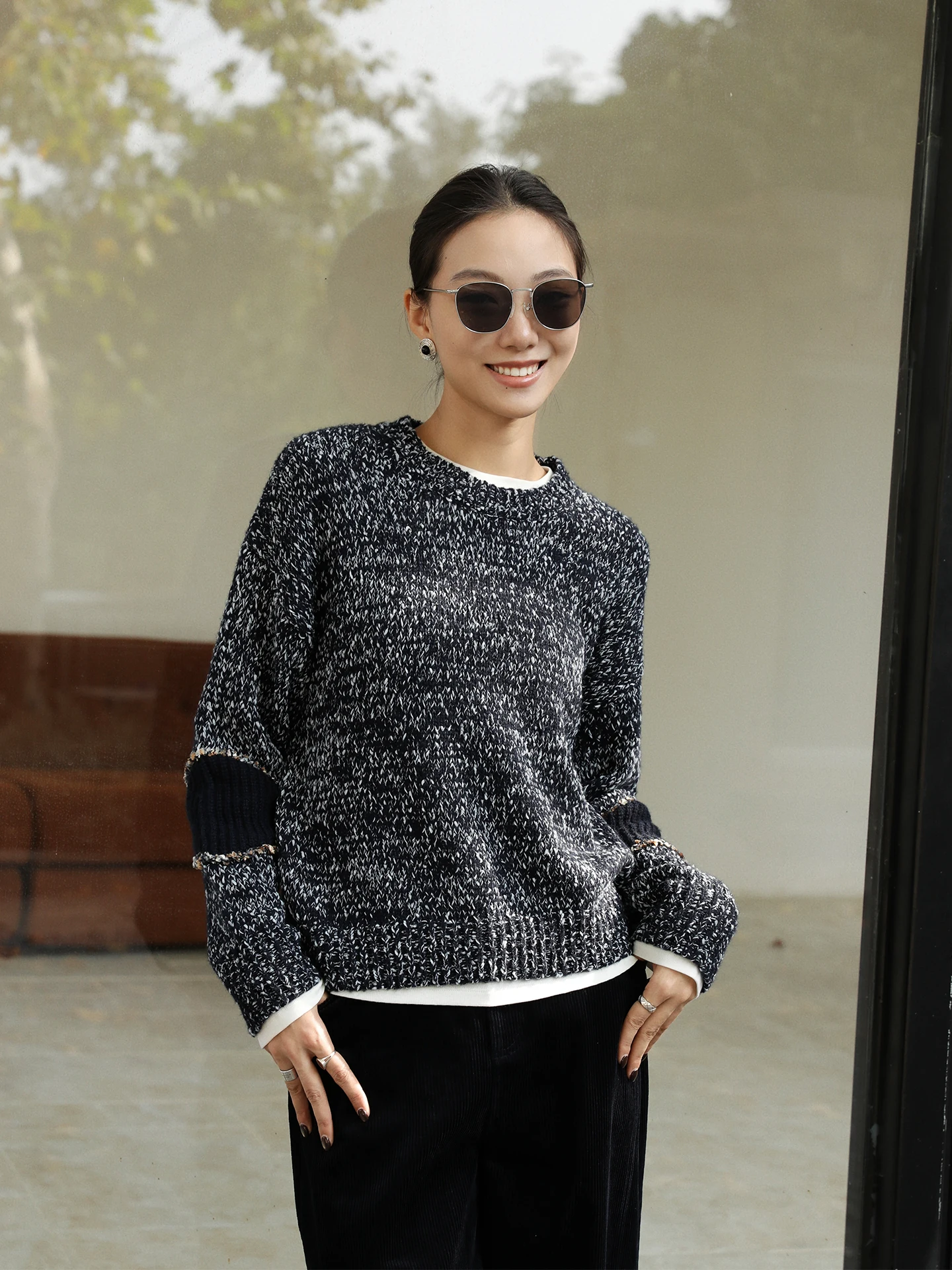 

Ретро-свитер с вставками, вязаный, свободный, теплый, с круглым вырезом, пуловер, зимний, новый, женский, модный, для повседневной носки, трикотаж