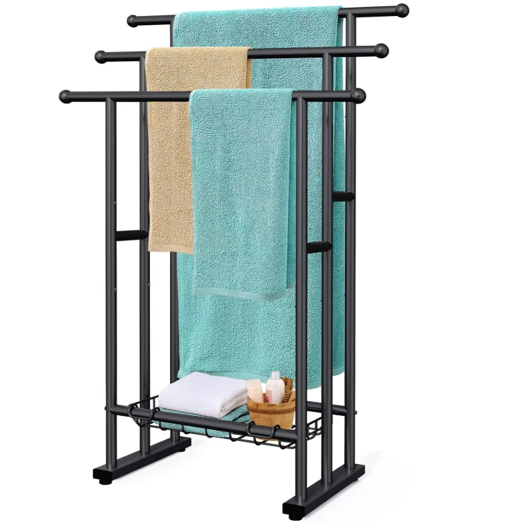 

Large Single 3D Freestanding Towel Rack with Ladder Display Outdoor Poolside Hand Bath Storage Basket Tall Blanket Drying Rack