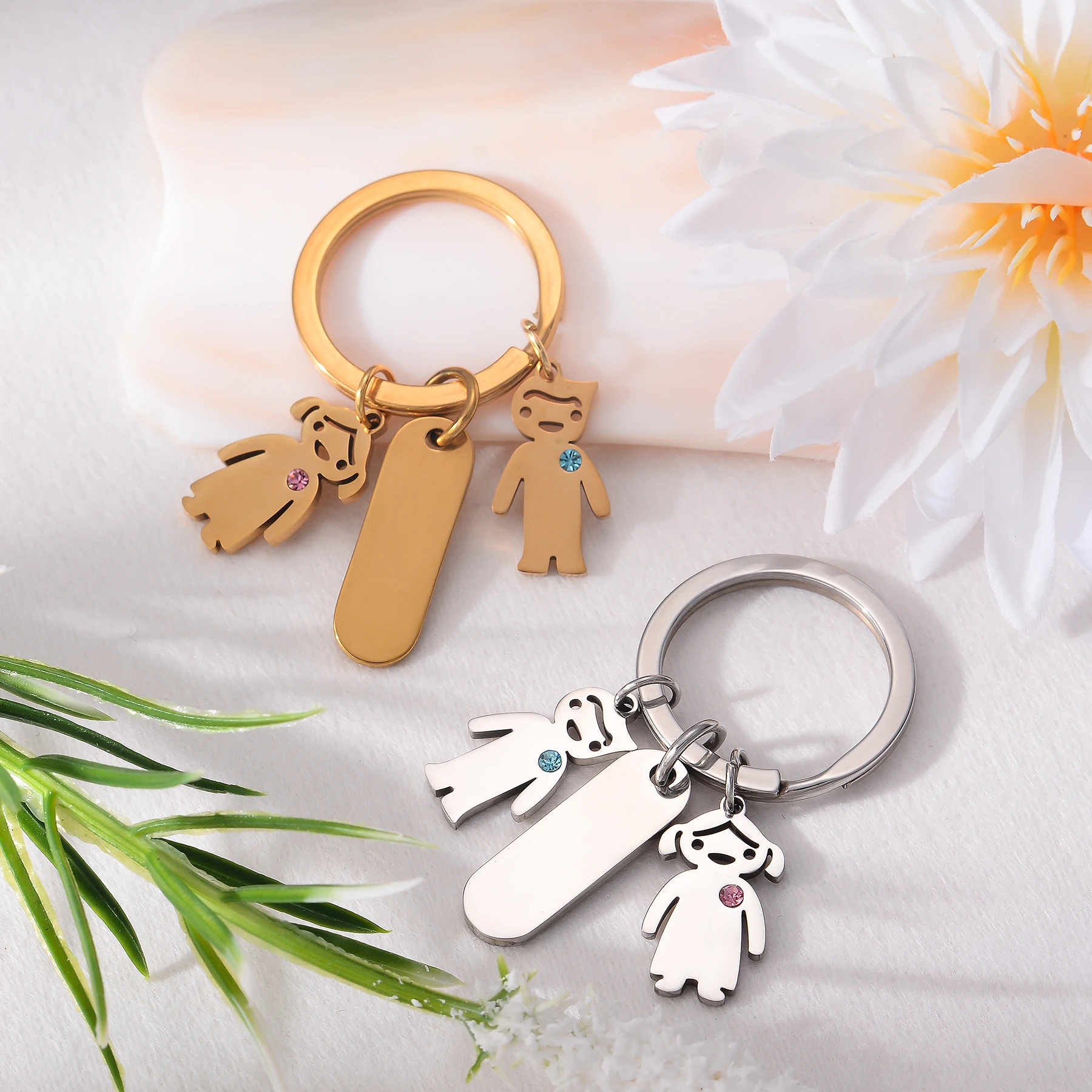 10pcs/lot Wholesale Stainless Steel Girl Boy Charm Keychain Mirror Polishing Heart Rectangle Keyring Jewelry Gift Waterproof