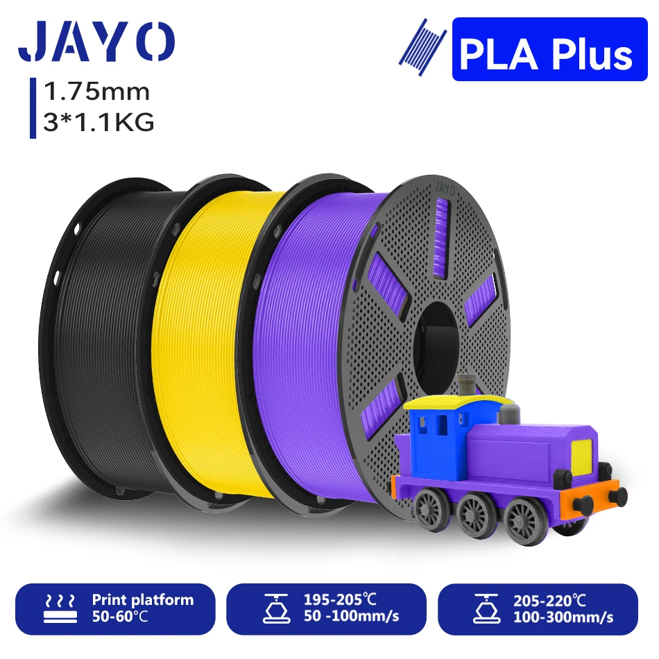 JAYO 3,3KG PLA+ Filament 1,75MM PLA Plus 3D-Drucker-Filament 1,1KG/Rolle für FDM, ordentlich gewickelt, farbenfrohes 3D-Druckmaterial für 3D-Drucker & 3D-Stifte