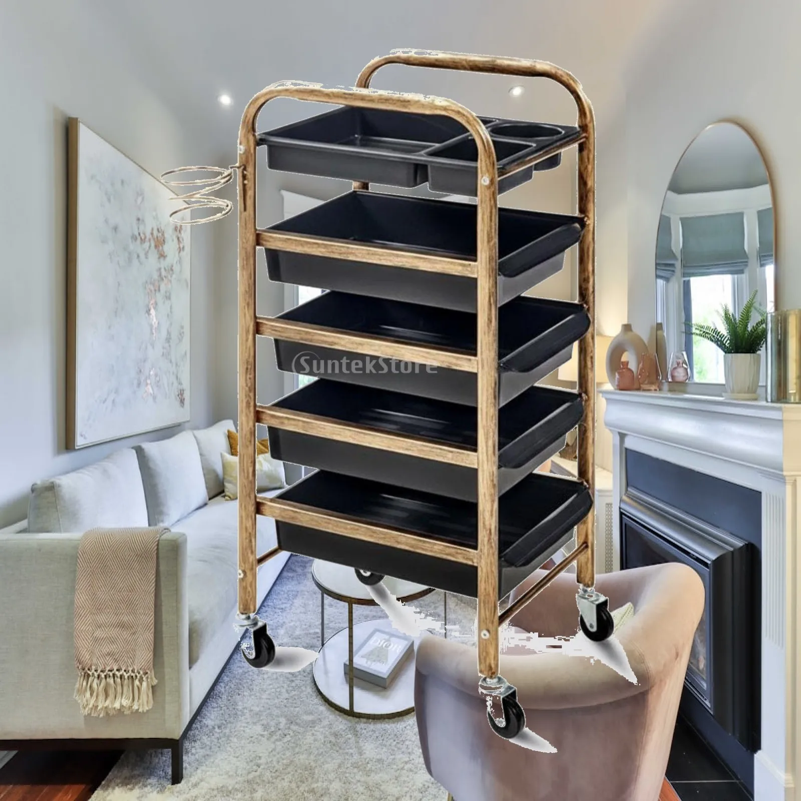 Auxiliary Hairdressing Trolley with Removable Drawers Salon Supply Cart for Hair Salon Equipment and Accessories