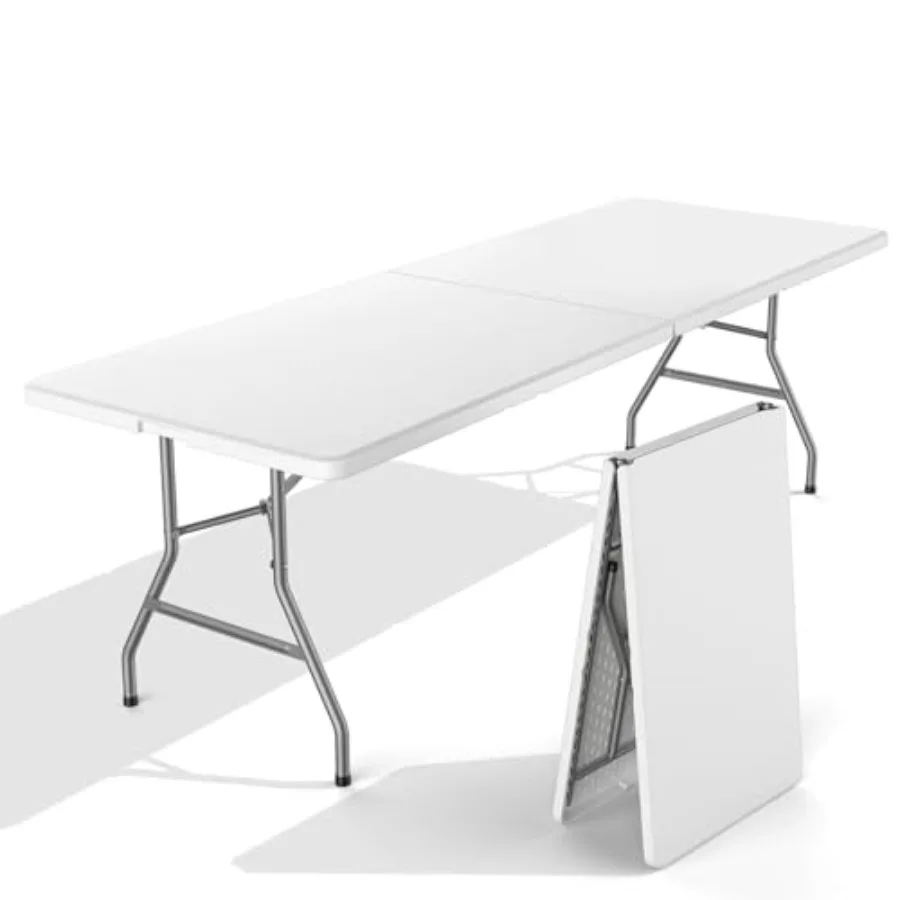 

8 FT Folding Picnic Table for Outdoor Indoor Camping Dining Party Kitchen, Aluminum Frame, Gray, Easy to Fold Store with Carryi