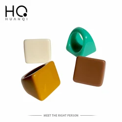 HUANZHI New Cream Colorful Geometric Cube Lock Mushroom Square Circle Resin Acrylic Rings Set for Women Girls 2021 Jewelry Gifts